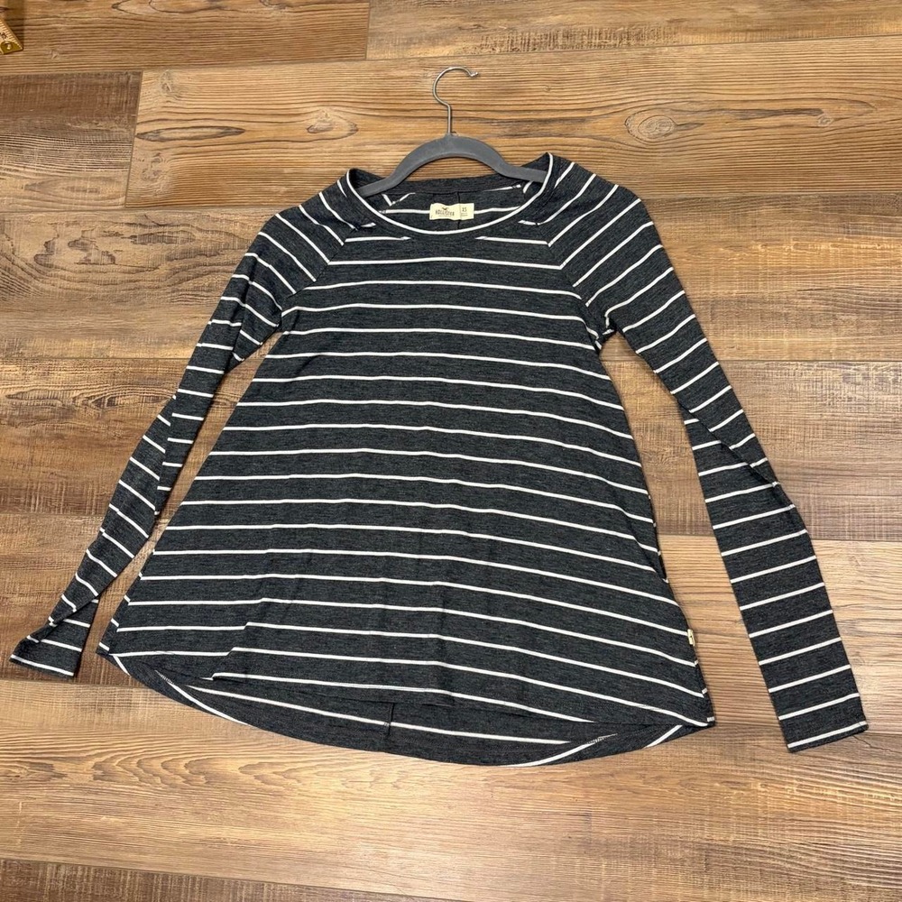 Hollister Co. white & grey striped long sleeve flare tunic tee shirt in XS